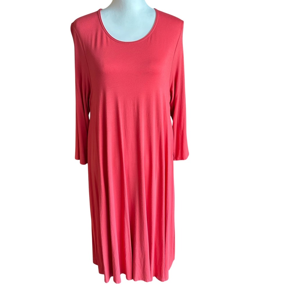 Eileen Fisher Dress Women's Large Coral 3/4 Sleeve Knee Length Pockets